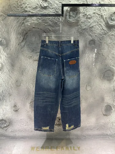 Louis Vuitton New Turquoise Decorative Jeans Unisex Retro Washed Punched Jeans