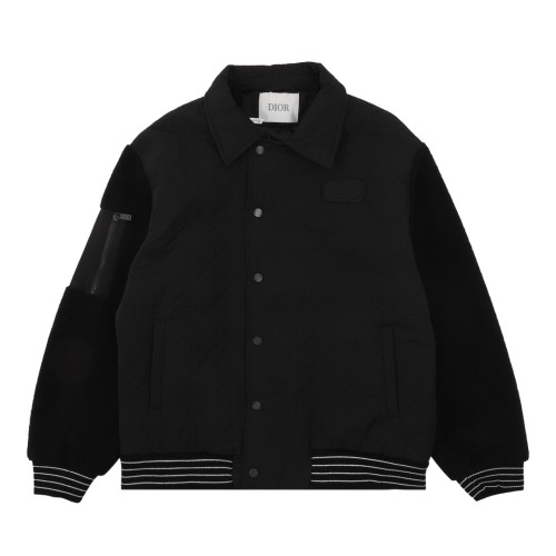 Dior Fashion Lamb Wool Splicing Baseball Jacket Jacket