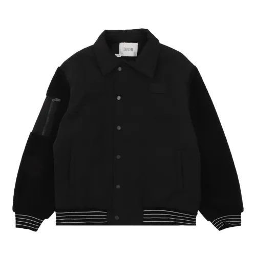 Dior Fashion Lamb Wool Splicing Baseball Jacket Jacket
