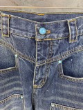 Louis Vuitton New Turquoise Decorative Jeans Unisex Retro Washed Punched Jeans