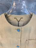 Louis Vuitton New Fashion Couple Turquoise Button Collarless Jacket Coat