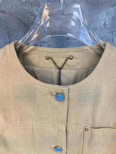 Louis Vuitton New Fashion Couple Turquoise Button Collarless Jacket Coat