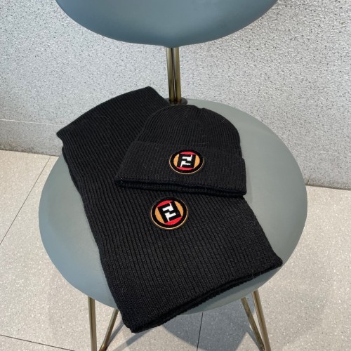 Fendi New Versatile Casual Cashmere Knitted Hat and Scarf Set
