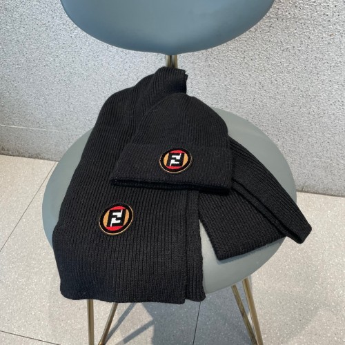 Fendi New Versatile Casual Cashmere Knitted Hat and Scarf Set