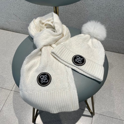 Fendi New Versatile Casual Cashmere Knitted Hat and Scarf Set