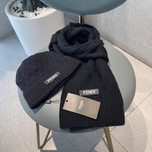 Fendi New Versatile Casual Cashmere Knitted Hat and Scarf Set