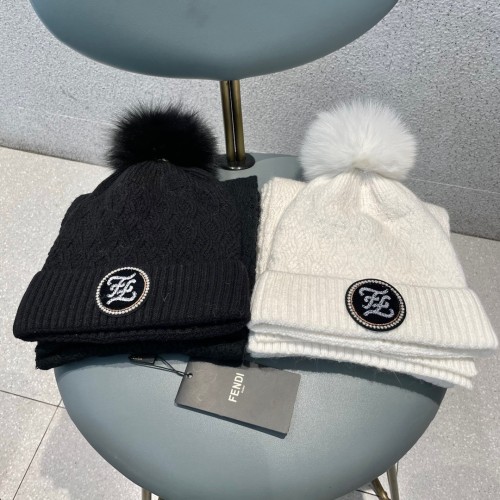Fendi New Versatile Casual Cashmere Knitted Hat and Scarf Set