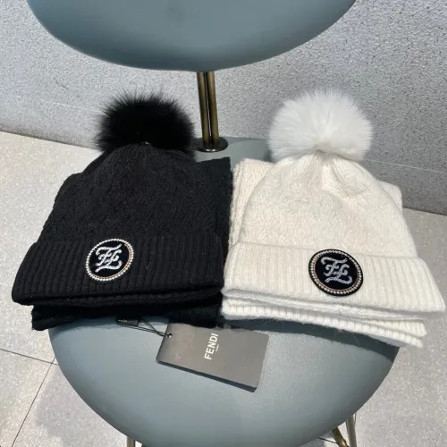 Fendi New Versatile Casual Cashmere Knitted Hat and Scarf Set
