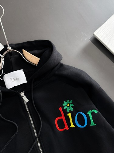 Dior New Fashion Towel Embroidered Logo Washed Zipper Hoodie Coat