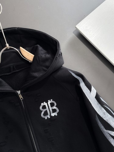 Balenciaga Couple New Handwritten Letter Printed Velvet Zipper Jacket
