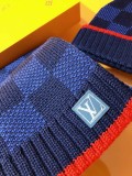 Louis Vuitton New Classic Couple Thick Checkered Cashmere Scarf Hat Set Size: 30 * 180 CM