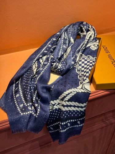 Louis Vuitton New Classic Jacquard Silver Silk Cashmere Long Scarf Size: 100 × 200 CM