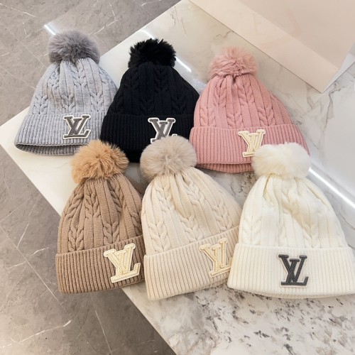 Louis Vuitton New Unisex Fried Dough Twists Pattern Knitted Wool Ball Wool Hat