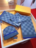 Louis Vuitton New Classic Couple Thick Checkered Cashmere Scarf Hat Set Size: 30 * 180 CM