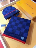 Louis Vuitton New Classic Couple Thick Checkered Cashmere Scarf Hat Set Size: 30 * 180 CM