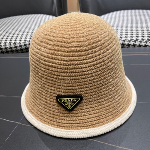 Prada Fashion Autumn Hollow Weaving Color Blocked Fisherman's Hat