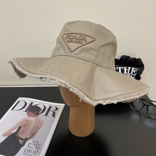 Prada New Large Brimmed Embroidered Sunshade Hat Unisex UV Resistant Fisherman's Hat