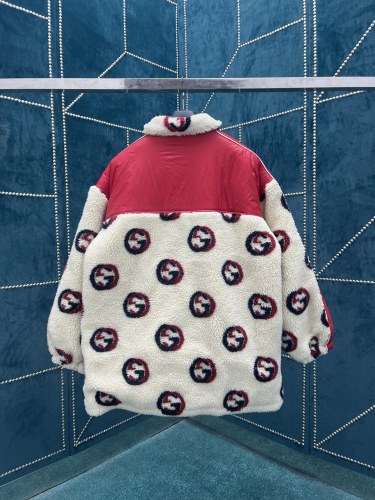 Gucci Unisex Fashion GG Jacquard Wool Fleece Zipper Jacket Coat