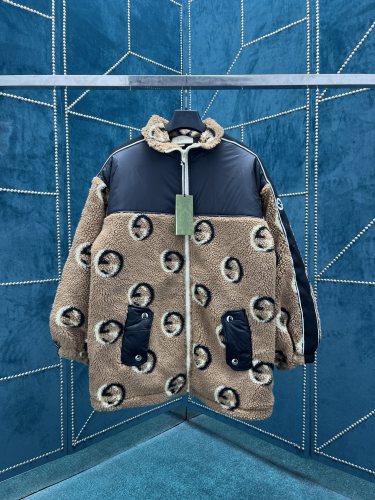 Gucci Unisex Fashion GG Jacquard Wool Fleece Zipper Jacket Coat