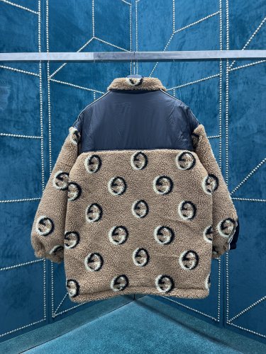 Gucci Unisex Fashion GG Jacquard Wool Fleece Zipper Jacket Coat