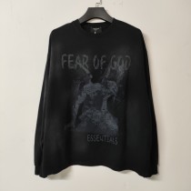 Fear of God New Retro Melancholy Angel Printed Washed Black Round Neck Long Sleeve T-shirt