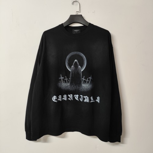 Fear of God New High Street Cross Stone Tablet Printed Water Washed Long Sleeve T-shirt