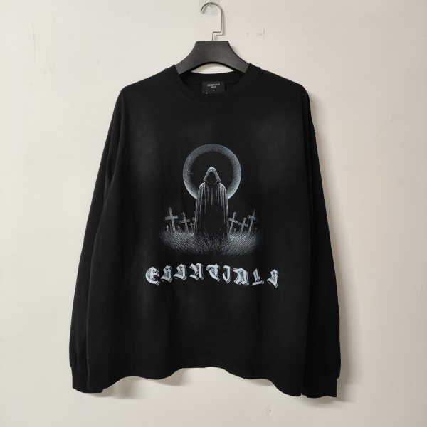 Fear of God New High Street Cross Stone Tablet Printed Water Washed Long Sleeve T-shirt