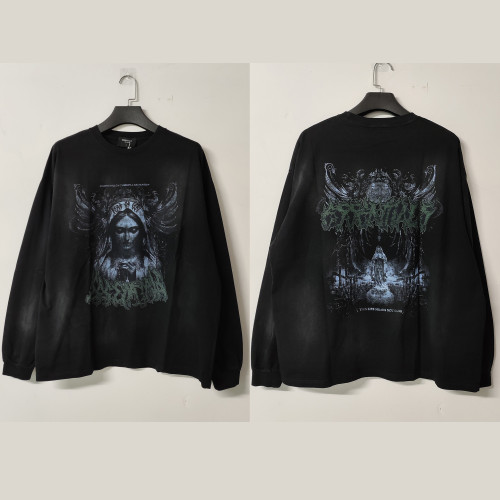 Fear of God New High Street Notre Dame Church Cross Stone Tablet Printed Water Washed Long Sleeve T-shirt