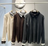 Fendi New Fashion Color Contrasting Multi layered Shirt Collar Sweater