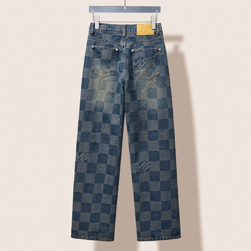 Louis Vuitton New Classic 3D Checkered Jacquard Casual Jeans