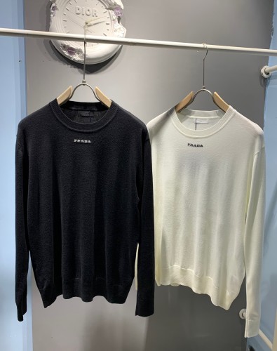 Prada New Classic Logo Jacquard Wool Round Neck Sweater