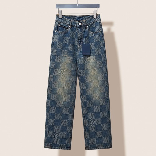 Louis Vuitton New Classic 3D Checkered Jacquard Casual Jeans