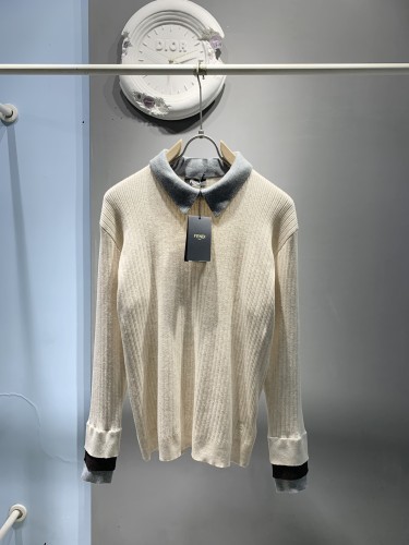 Fendi New Fashion Color Contrasting Multi layered Shirt Collar Sweater