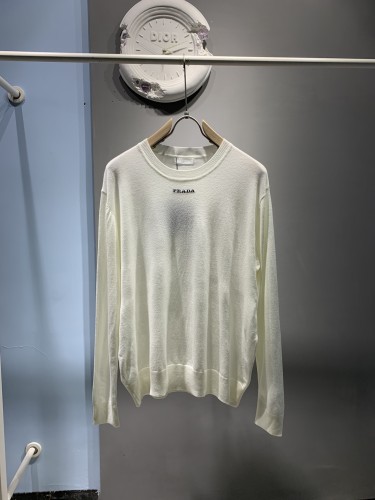 Prada New Classic Logo Jacquard Wool Round Neck Sweater