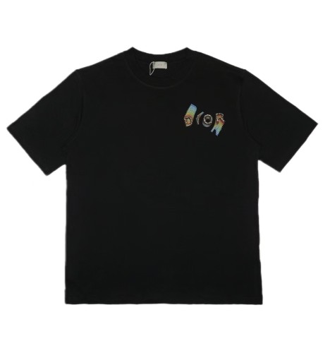 Dior Unisex Classic Letter Logo Printed Hot Diamond Round Neck Short Sleeve T-shirt