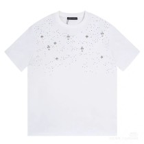 Chrome Hearts New Overlapping Cross Sanskrit Letter Pattern Hot Diamond T-shirt Couple Loose Short Sleeve