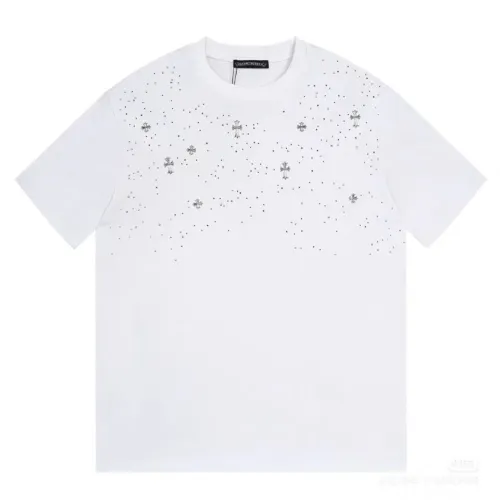 Chrome Hearts New Overlapping Cross Sanskrit Letter Pattern Hot Diamond T-shirt Couple Loose Short Sleeve
