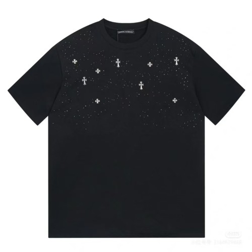 Chrome Hearts New Overlapping Cross Sanskrit Letter Pattern Hot Diamond T-shirt Couple Loose Short Sleeve