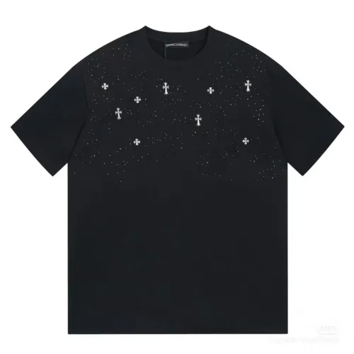 Chrome Hearts New Overlapping Cross Sanskrit Letter Pattern Hot Diamond T-shirt Couple Loose Short Sleeve