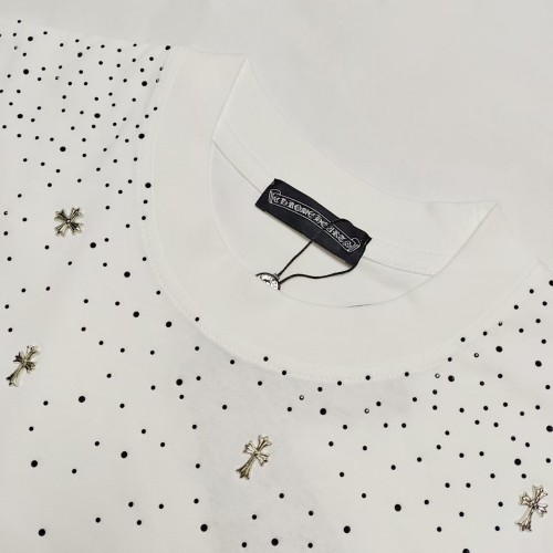 Chrome Hearts New Overlapping Cross Sanskrit Letter Pattern Hot Diamond T-shirt Couple Loose Short Sleeve