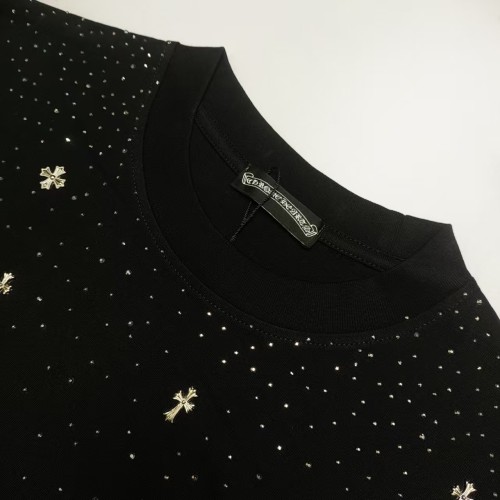 Chrome Hearts New Overlapping Cross Sanskrit Letter Pattern Hot Diamond T-shirt Couple Loose Short Sleeve