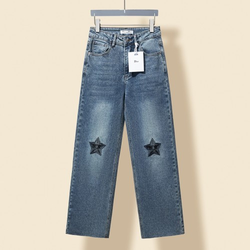 Dior New Fashion Embroidered Five Star Logo Cowboy Pants