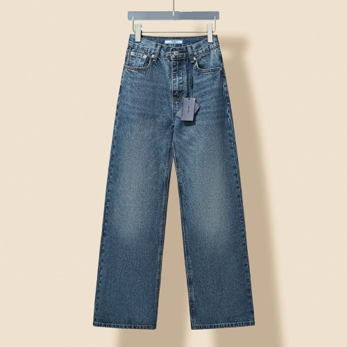 Prada New Fashion Triangle Label Washed Cigarette Tube Denim Pants
