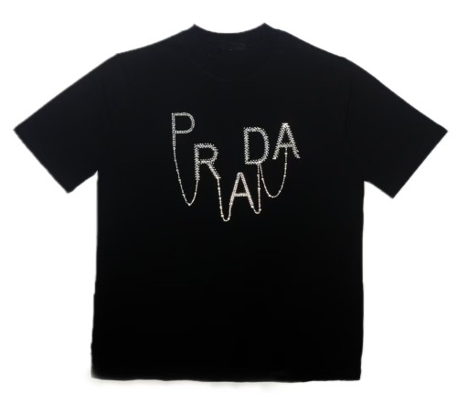 Prada New Fashion Hot Diamond Logo Round Neck Short Sleeve Couple Casual T-shirt
