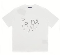 Prada New Fashion Hot Diamond Logo Round Neck Short Sleeve Couple Casual T-shirt