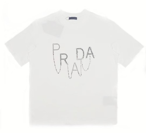 Prada New Fashion Hot Diamond Logo Round Neck Short Sleeve Couple Casual T-shirt