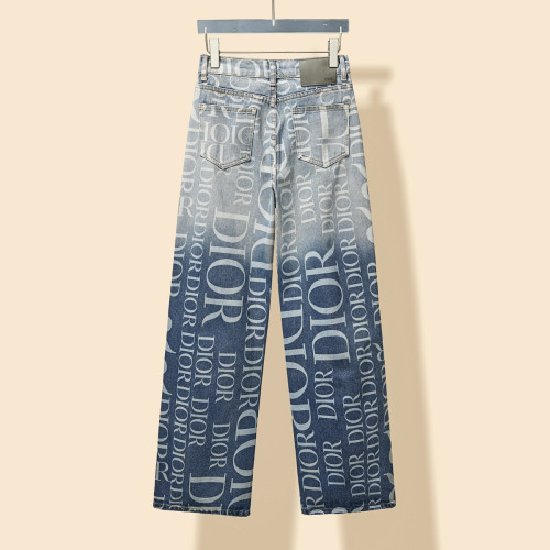 Dior Fashion Gradient Wash Water Full Letter Logo Denim Straight Leg Pants