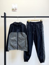 Prada New Black Grey Splicing Hooded Jacket Pants Set