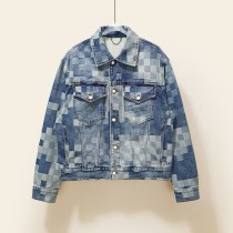 Louis Vuitton New Fashion Couple Mosaic Checkerboard Denim Jacket