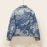 Louis Vuitton New Fashion Couple Mosaic Checkerboard Denim Jacket